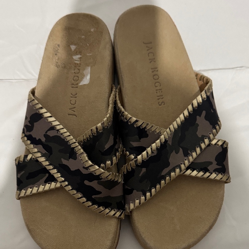 Jack Rogers Camouflage Sandals with Gold Trim - Picture 2 of 7